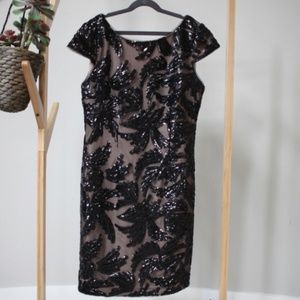 Adrianna Papell Lined Black Sequin Evening Dress 6